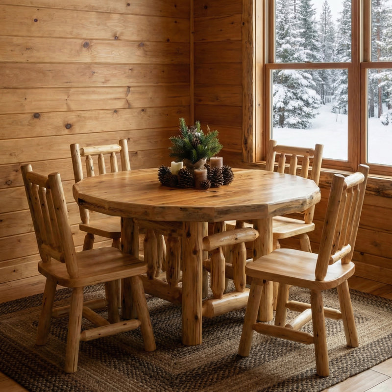 Fireside Lodge Cedar Log Round Dining Table - 42-inch - Coffee - Armor, 42-inch, Coffee, Armor