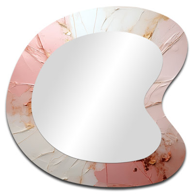 Gold And Pink Paint Fusion - Abstract Painting Unique Shape Mirror, Beige Asymmetrical Unique Wall Mirror, Printed Metal Art