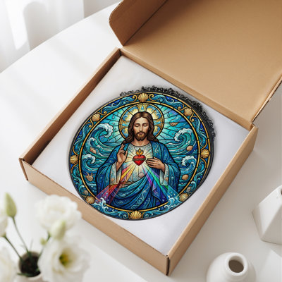 Sacred Heart Stained Glass Window Panel，12"H