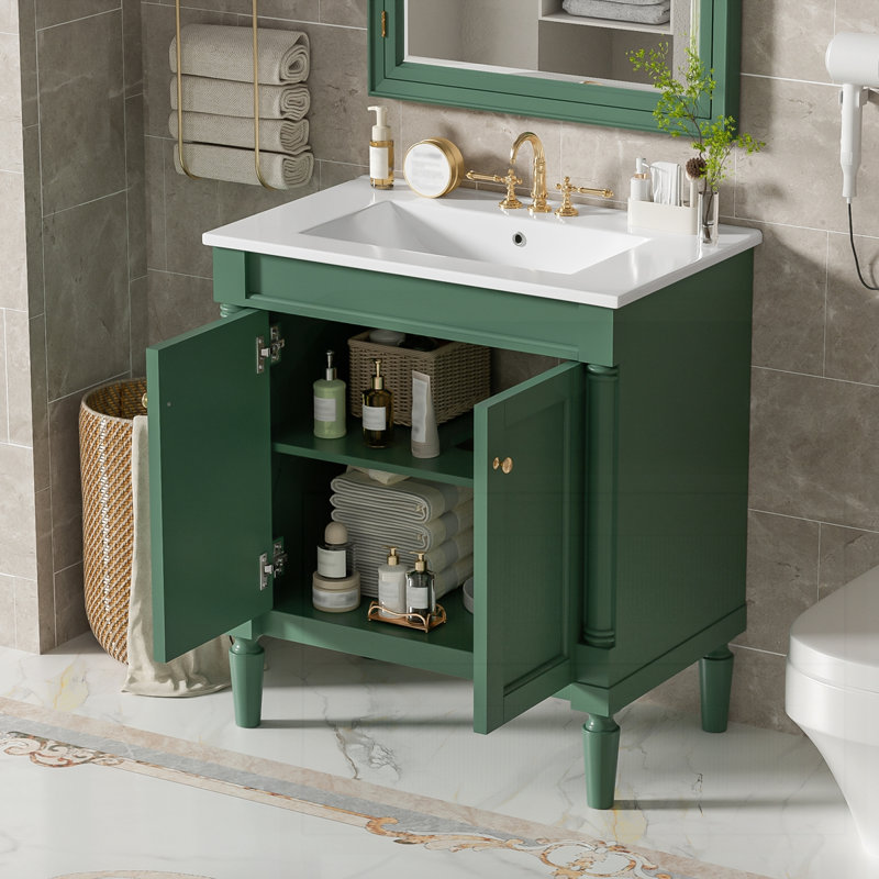 Meuble-lavabo 30 po avec lavabo en céramique, Vert