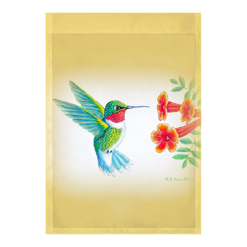 Vibrant Hummingbird and Flowers Polyester Garden Flag 12.5x18