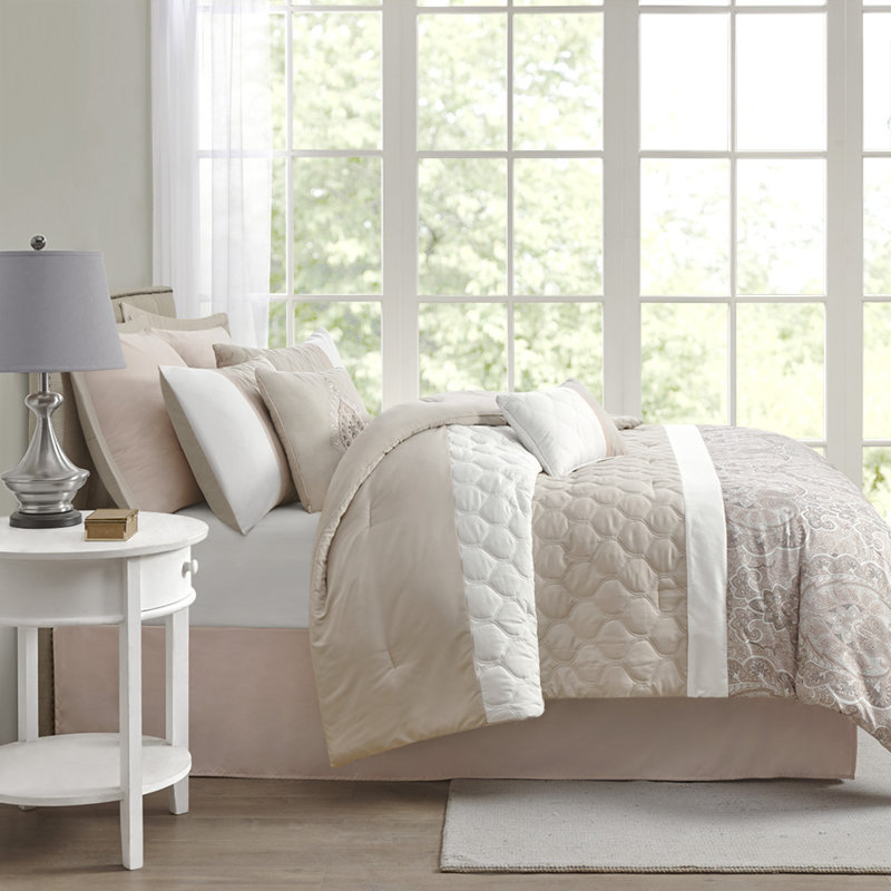 Elegant Queen Comforter Set - 8 Piece, Blush And Taupe