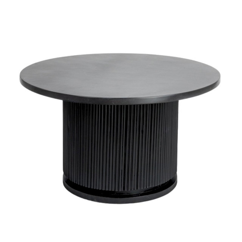 Octavia Round Mango Wood Pedestal Coffee Table with Ribbed Base, Black, Black