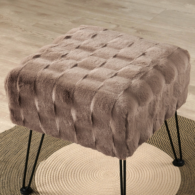 Emilijus Upholstered Ottoman, Taupe Faux Fur