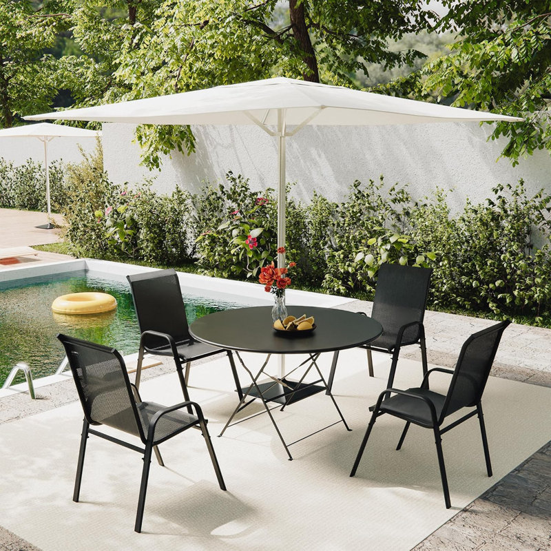 Outdoor Stackable Garden Patio Dining Armchairs with PVC-coated polyester Seat, Black, 4