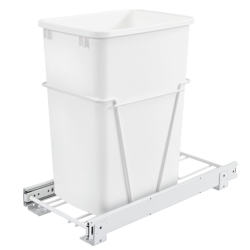 Poubelle coulissante en acier blanc Rev-A-Shelf avec poubelle simple pour armoires de cuisine, 8,75 gal, 1