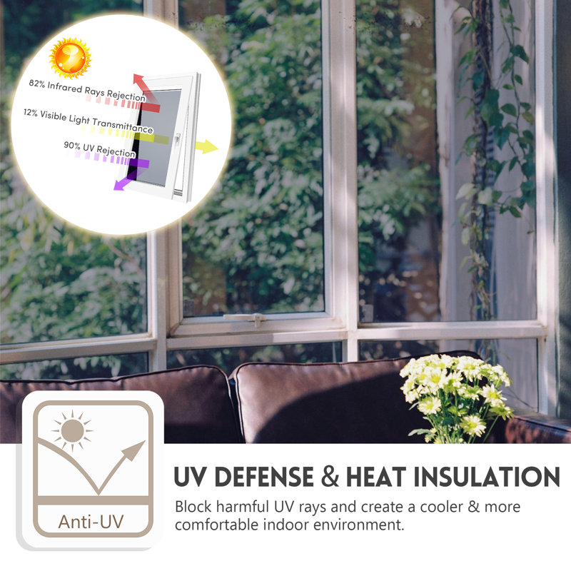 One Way Privacy with Heat Control Non-Wall Damaging Window Decal, 35.4'' H x 97.5'' W, Black/Silver