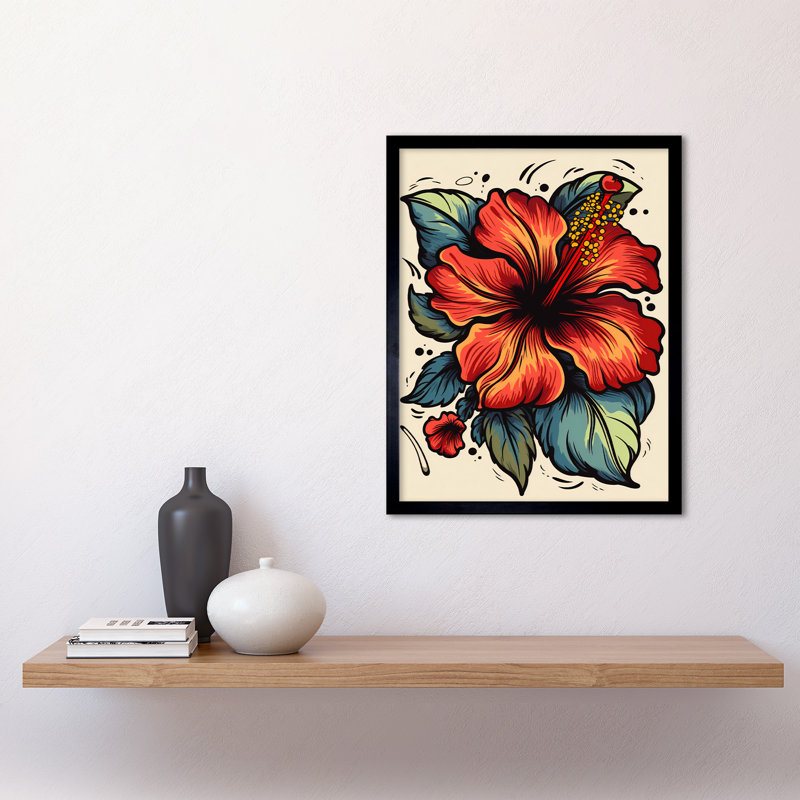Leshara Red Hibiscus 1 Piece Single Picture Frame Wall Art