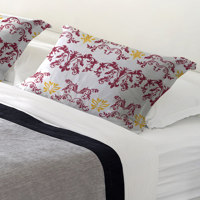 Football Baroque Pattern Pillow Sham, King, Microfiber, White/Red/Yellow