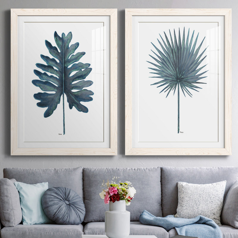«Blue Oasis I», ensemble de 2 reproductions d'art, H 37,5 po x l 55 po x P 1,5 po, Papier encadré blanc, Blanc
