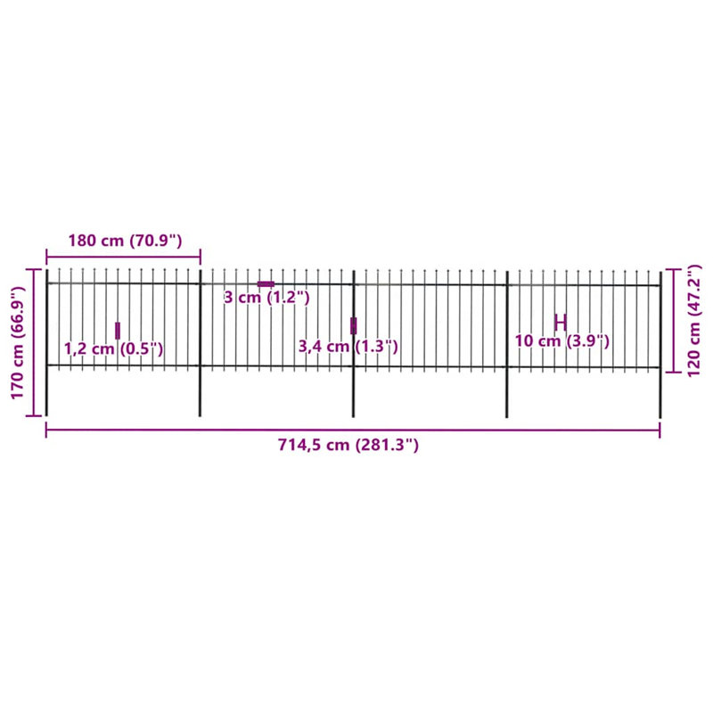 Clôture en métal noir Kimmswick, H 5,5 pi x l 22,5 pi