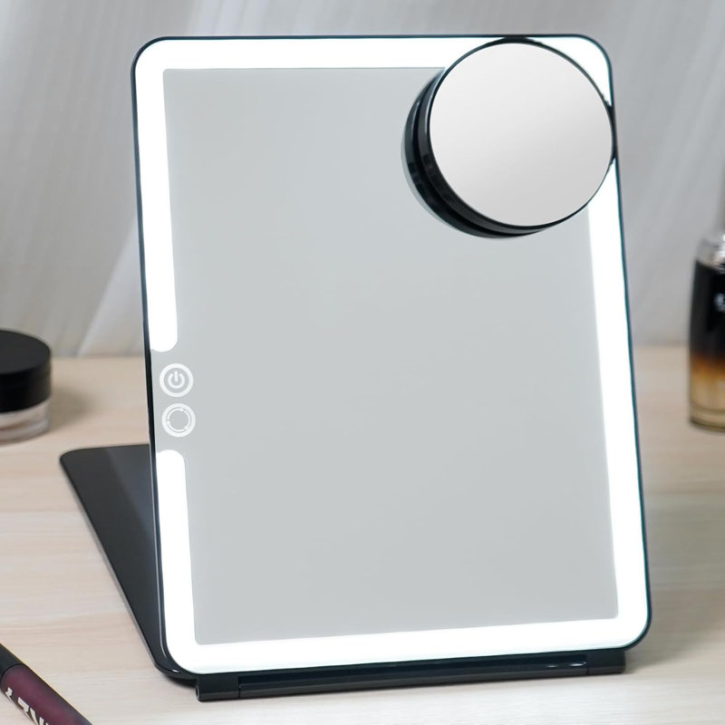Miroir de maquillage de voyage moderne pliable à DEL 10X, Noir