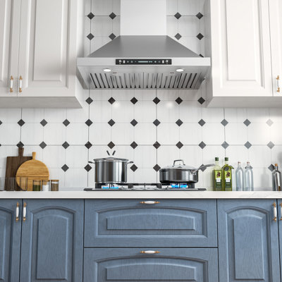 Hotte de cuisine murale 30 po, 900 pi³ / min, convertible au mur, en acier inoxydable, silencieuse, 4 vitesses, télécommande et contrôle tactile avec lumières DEL