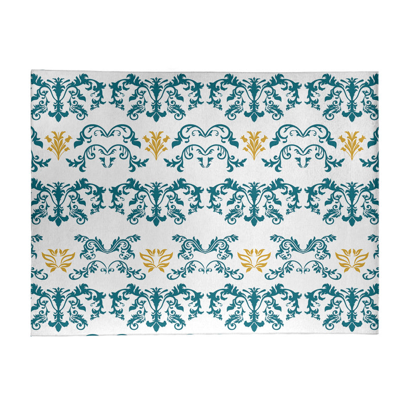 Tapis damassé blanc / bleu, Rectangle 8 pi x 10 pi