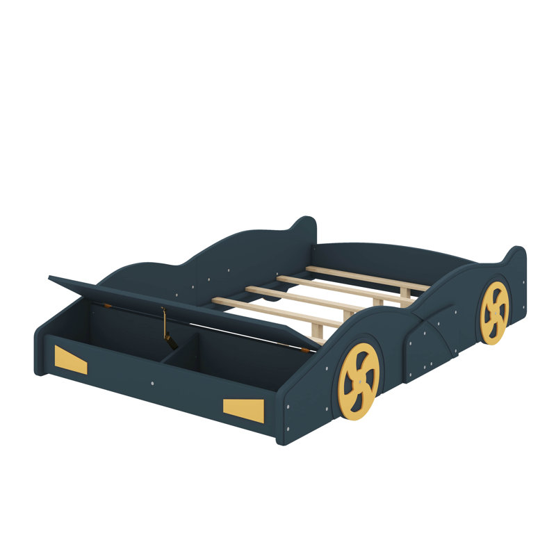 Lit plateforme avec rangement et roues Race, Lit double, Marine