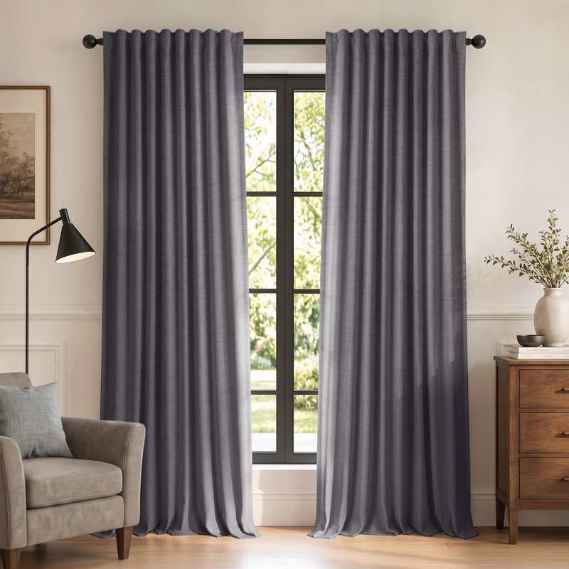 Paire de rideaux occultant et texturé 100% lin 50 po (ensemble de 2), L 50 po x L 84 po, Gris foncé