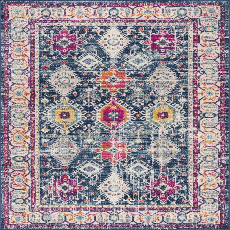 Tapis oriental en polypropylène tissé à la machine en rose / bleu, Tapis de couloir 2 pi x 10 pi