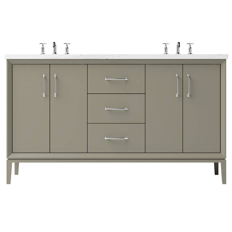 Alexandra Double Bath Vanity, French Olive, 60", Polished Chrome