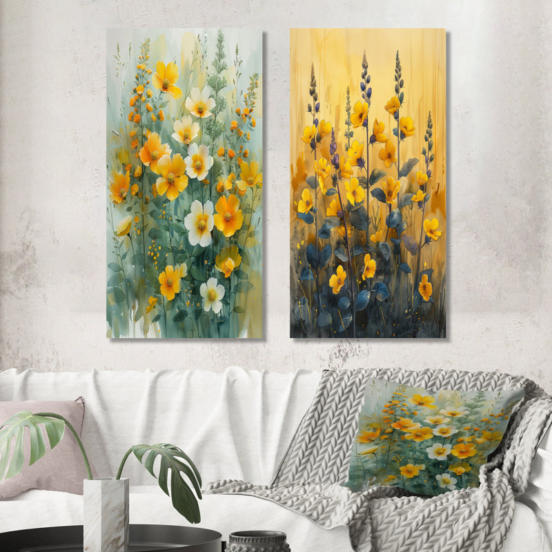 Fleurs jaunes jaunes, printemps, éveil I - ensemble de 2 fleurs murales Wildflowers, Ne s’applique pas, H 28 po x l 24 po
