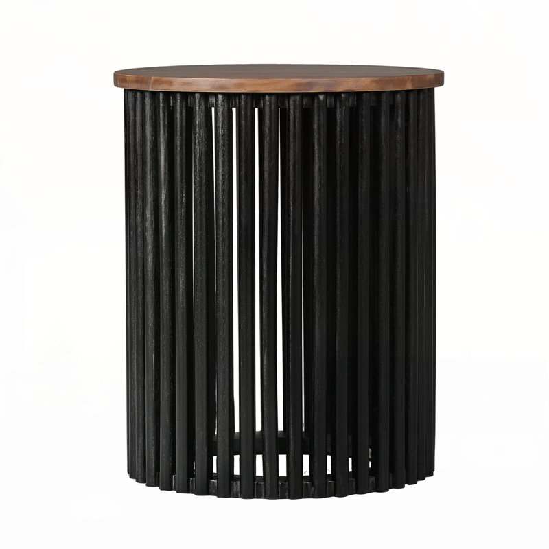 Patio Tables Acacia Solid Wood Side Table, Natural and Black