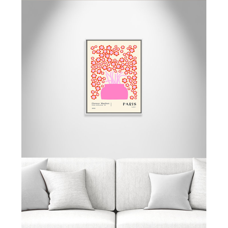 Marché aux fleurs. «Paris Print» par NKTN, Framed Canvas, Flotteur blanc, L 19,5 po x H 25,5 po