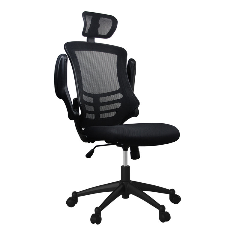 Fauteuil de direction moderne haut dossier en filet avec appui-tête et accoudoirs rabattables Techni Mobile, Noir
