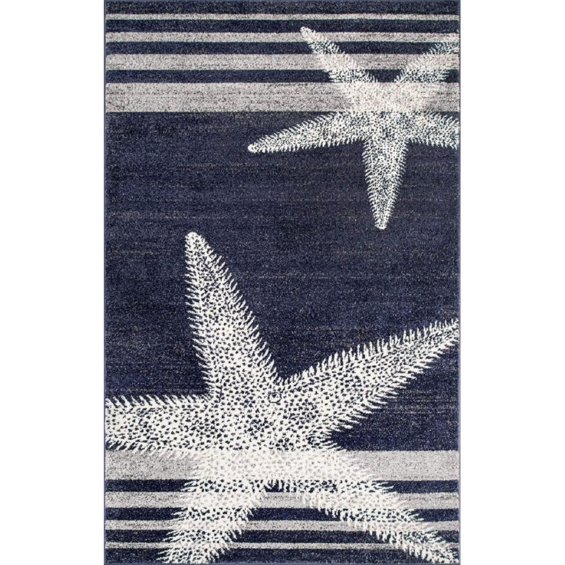 Tapis bleu en polypropylène tissé à la machine Rectangle Wilkeson, Rectangle 4 pi x 6 pi