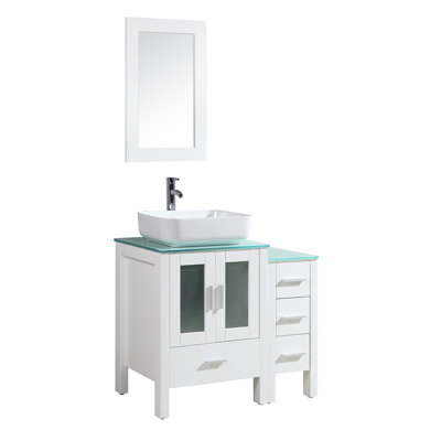 36'' Free Standing Single Bathroom Vanity with Glass Top -  Ebern Designs, ABE435F11CFD45B9B5E512873AC8D39B