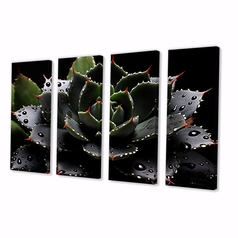 «Black Blooming Cactus», ensemble d'art mural 4 pièces Cactus, H 28 po x l 48 po