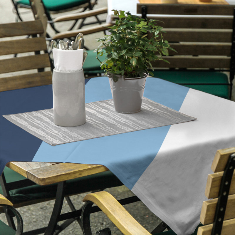 North Carolina Striped Cotton Blend Tablecloth, Navy/Baby Blue/White