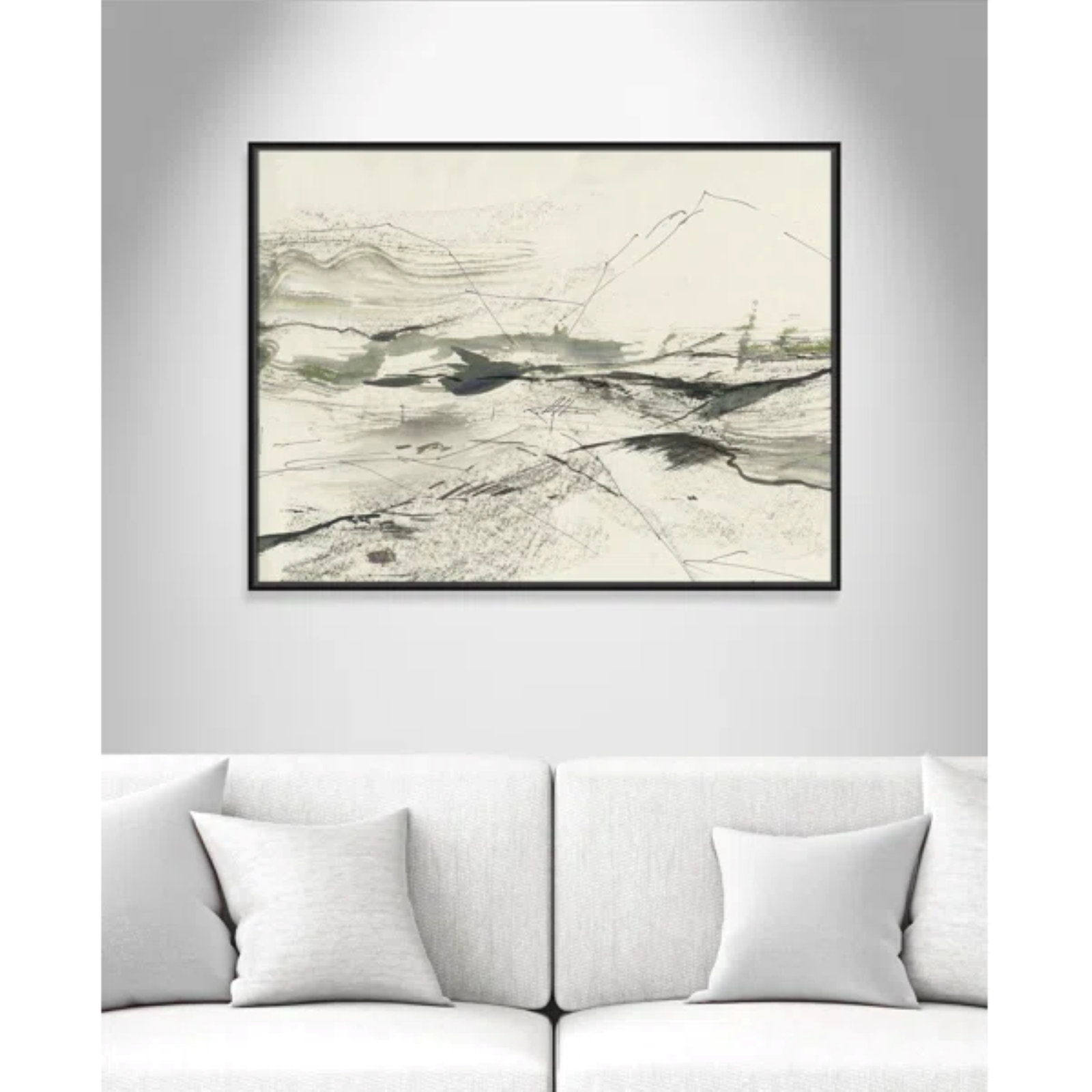Green Sketches Print by PI Studio, 31.5" H x 41.5" W x 2" D, Black Floater Framed, No Mat