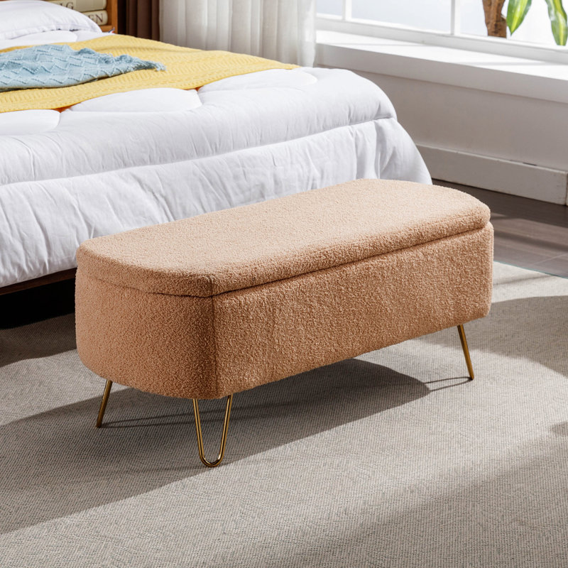Banc de rangement doré en fausse fourrure de chameau pour le salon