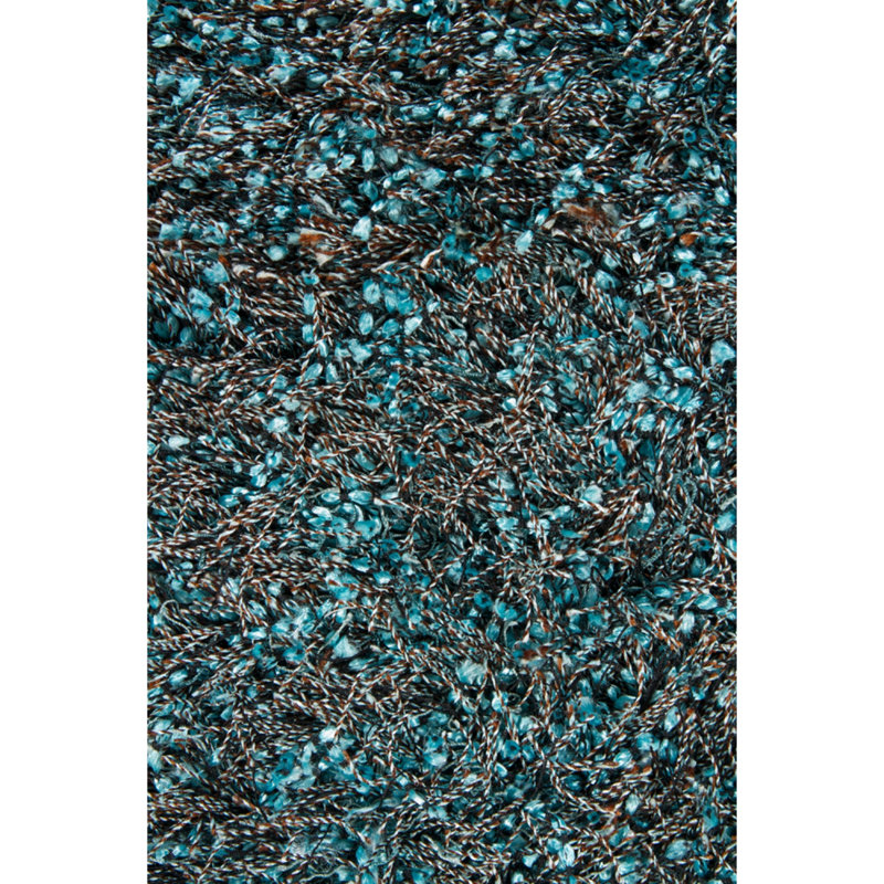Tapis à poil long contemporain tissé à la main Mai / bleu / brun, Rectangle 5 pi x 7 pi 6 po