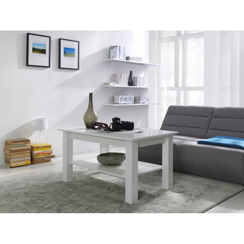 Overcash Four Leg Coffee Table with Storage, Glossy White, Glossy Black