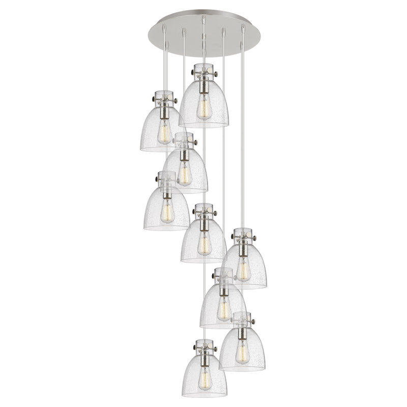 Luminaire suspendu grappe 9 lumières Amrith, Grainé, Nickel poli