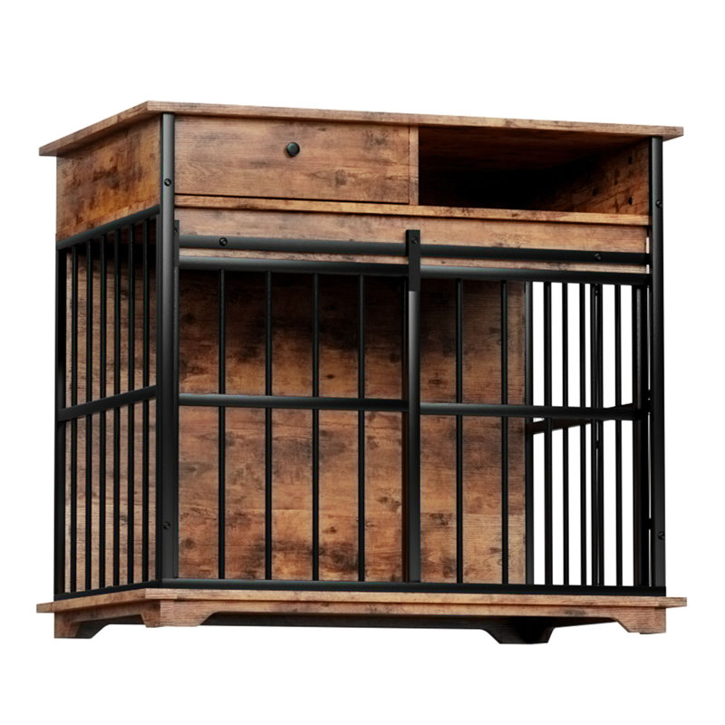 Wooden Dog Crate Dog Pen, Noyer + noir