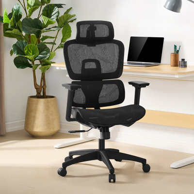 All Mesh High Back Ergonomic Computer Desk Chair, Modern Breathable Black Mesh Office Chair with Adjustable Head Pillow & Lumbar Support, Height Adjustable Rolling Task Chair for Home Work Study Bedroom