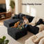 Canapé modulaire en forme de U de 132 po Koli, canapé à compression, velours côtelé noir-1337144881-1337144887
