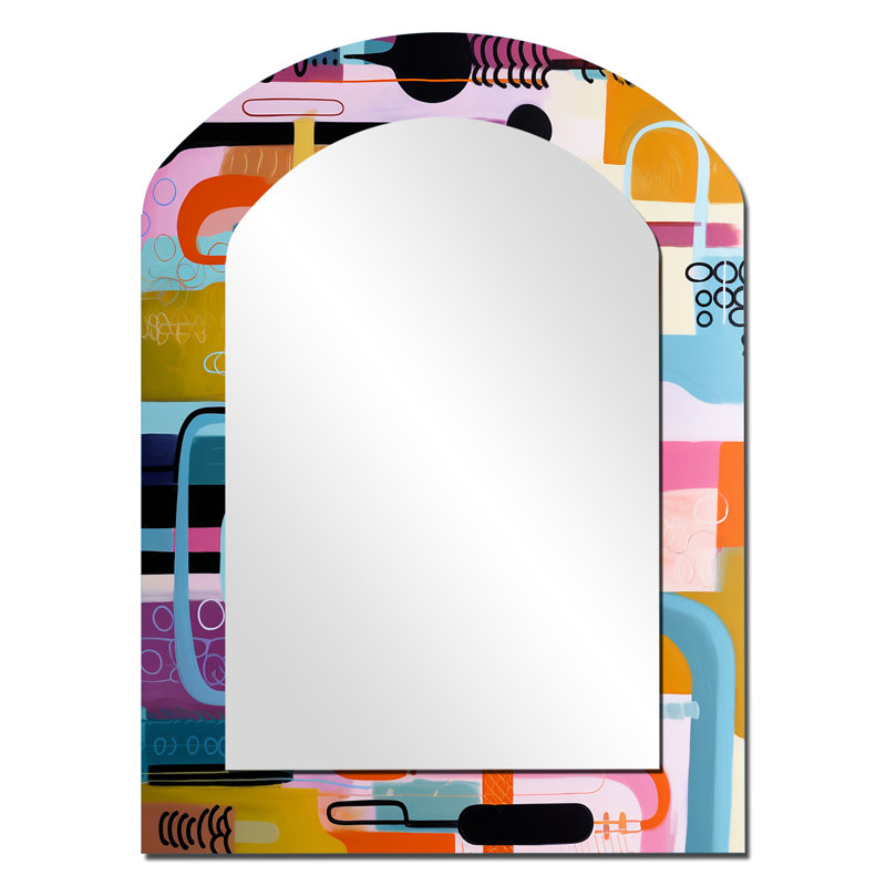 Mid-Century géométrique amusant collage I - grand miroir mural de forme unique géométrique, miroir unique de forme libre moderne, art imprimé en métal