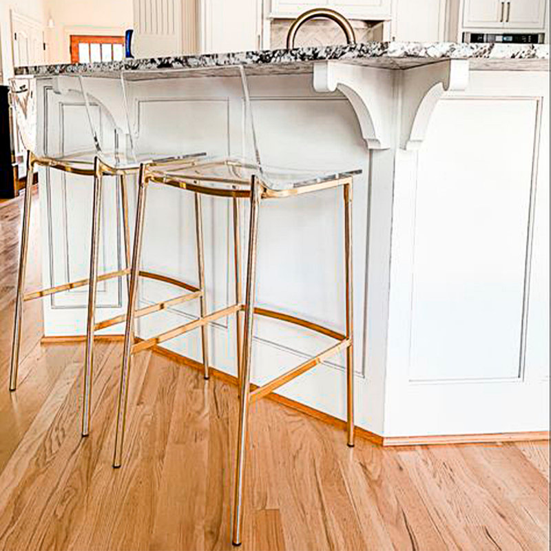 Counter Stool with Steel Frame, Clear/Gold
