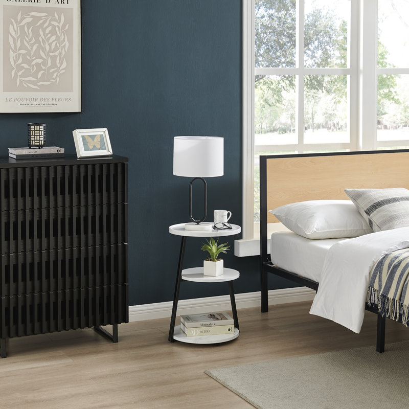 Skylar White Marble and Black Metal 3-Tier Round Accent Table