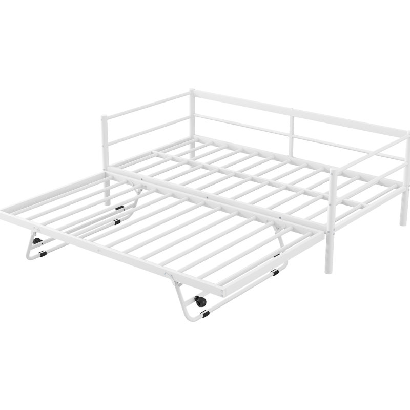 Lit de jour blanc en métal de taille simple équipé d'un lit gigogne pliable à DEL