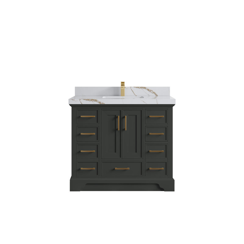 Meuble-lavabo simple 42 po avec plateau en quartz Charlotte, Or Calacatta
