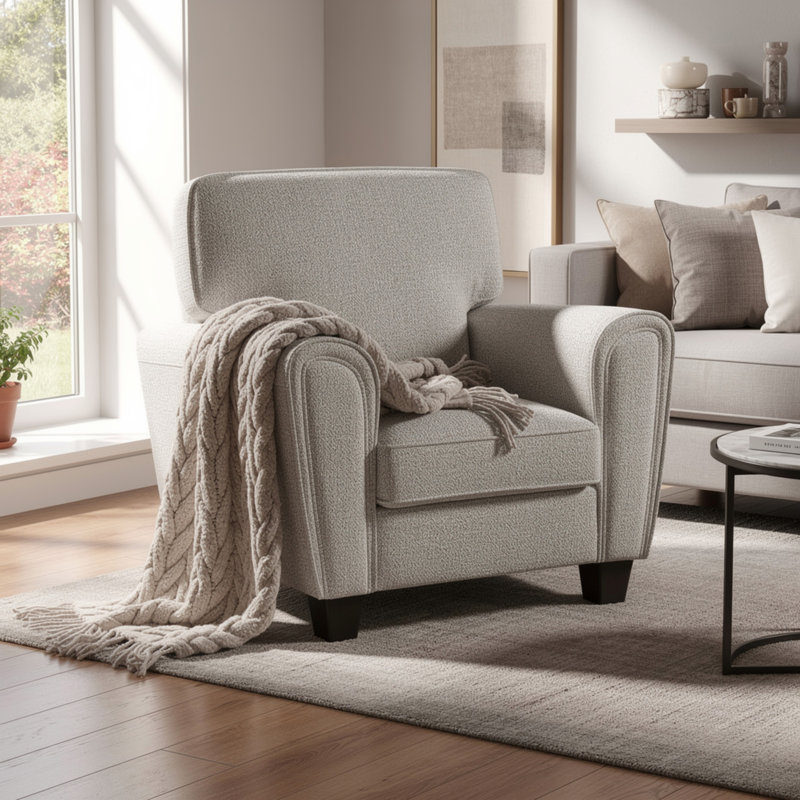 Fauteuil avec coussin réversible Loi, chenille gris transitionnel Loi
