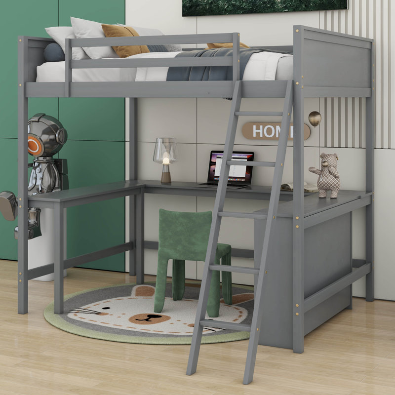 Lit mezzanine double Homerton pour enfants, gris