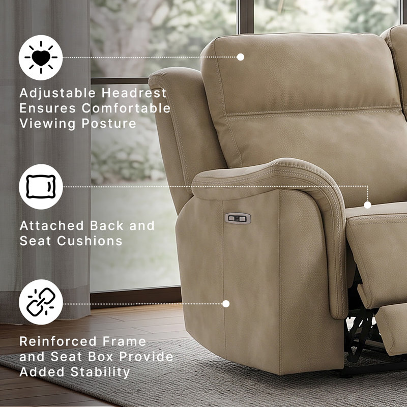 Gordils 76 " Faux Leather Loveseat Power Reclining, Sand Beige Faux Leather