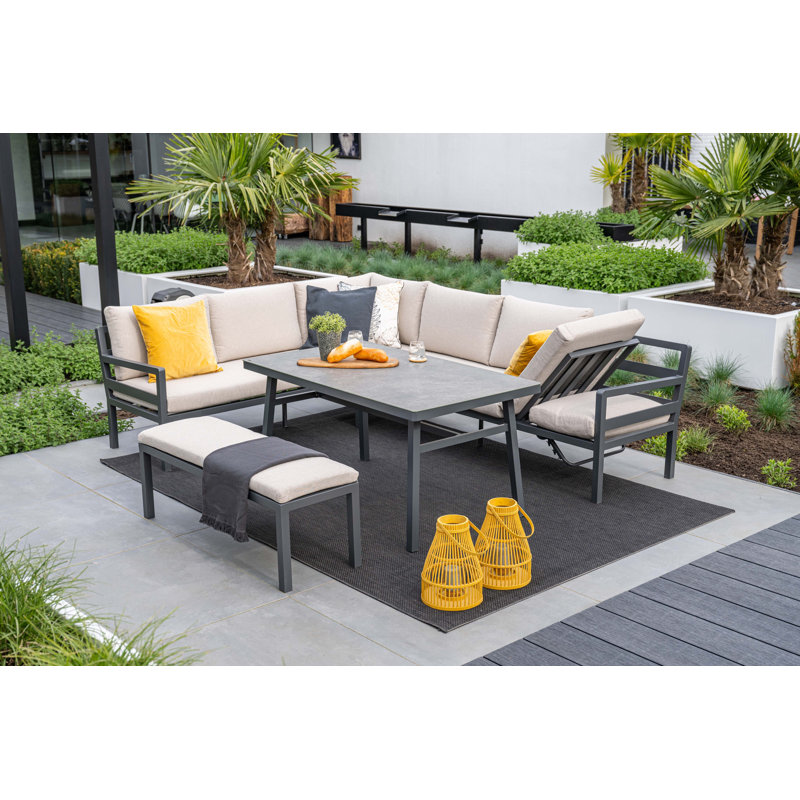 Audyn Wicker 7 - Person Garden Lounge Set with Cushions, Sand, Right
