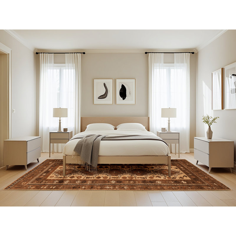 Machine Washable Turkish Brown Area Rug, Rectangle 5' x 8'