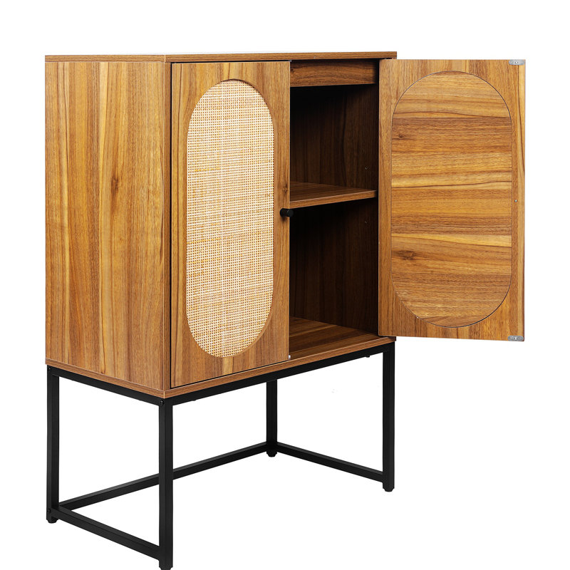 Bulverde 40.95'' Tall Accent Cabinet Rattan Cabinet Entry Cabinet Living Room Storage Cabinet, Walnut/Black