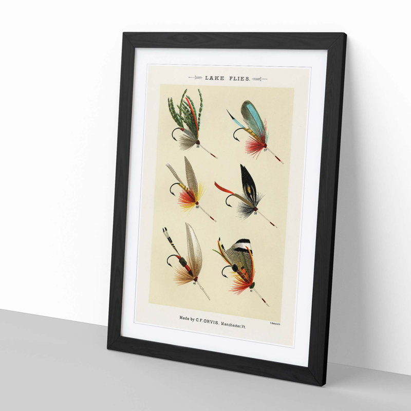 Lake Fishing Flies Version 1 by Mary Orvis Marbury - Picture Frame Painting Print, Black, 60cm H x 40cm W x 2cm D